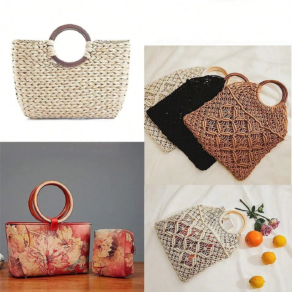 Round Wooden Bag For Crochet Bags Handle DIY Handbag Accessories Replacement Removeable Solid Shoulder Purse Handle