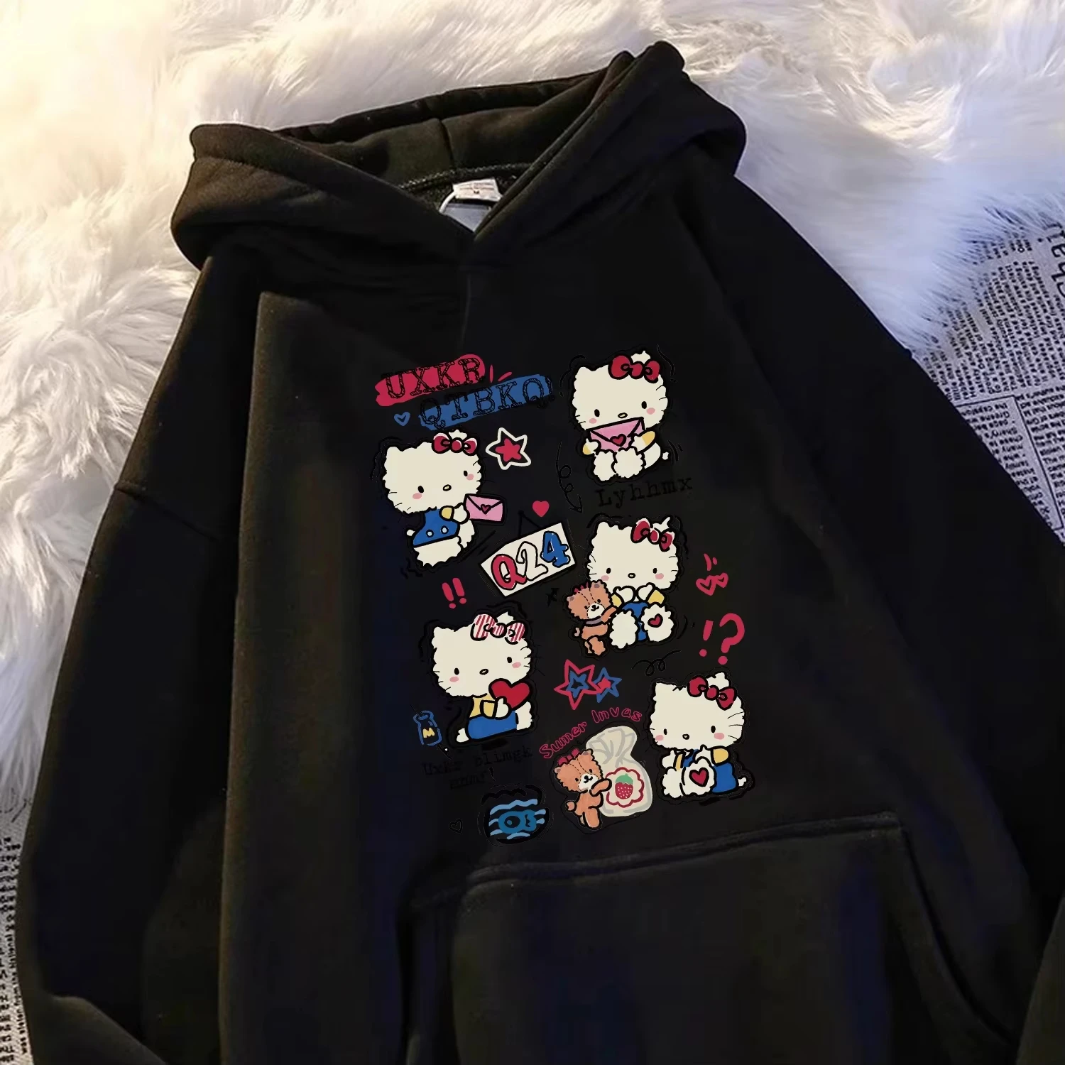 Miniso مرحبا كيتي الرجال هوديي كلية سترة فضفاضة لطيف الكرتون القط المرأة مقنعين هوديي زوجين المألوف العصرية #2