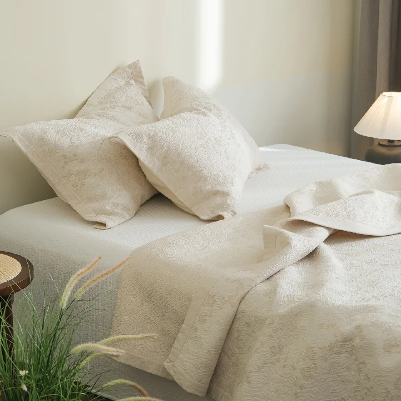 Luxury Cotton Linen Jacquard Bedspread Set 3-Piece,  French Vintage Soft Breathable Bed Cover, All-Season Lightweight Quilt