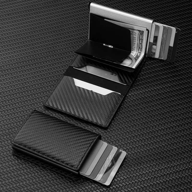 Carbon Fiber Credit Card Holder Wallet Men Rfid Smart Meral Thin Slim Pop Up Minimalist Wallet Small Black Purse Metal Wallet