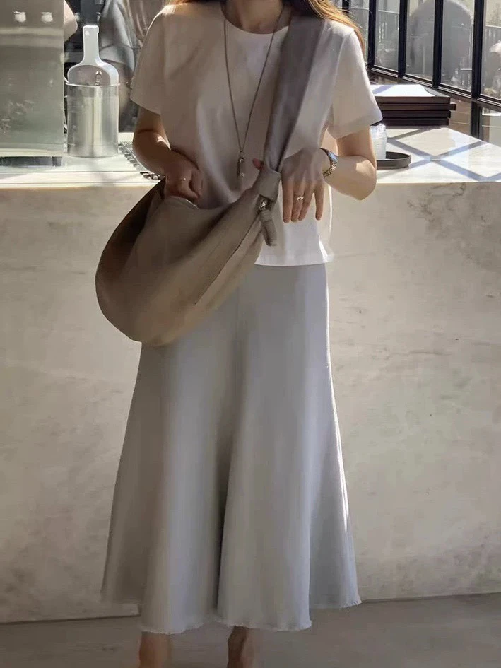 

Elegant High Waist Fish Tail Skirt with Fringe Korean Style Candy Miss Ladies Half Body Skirts Summer 2026 Linen Blend