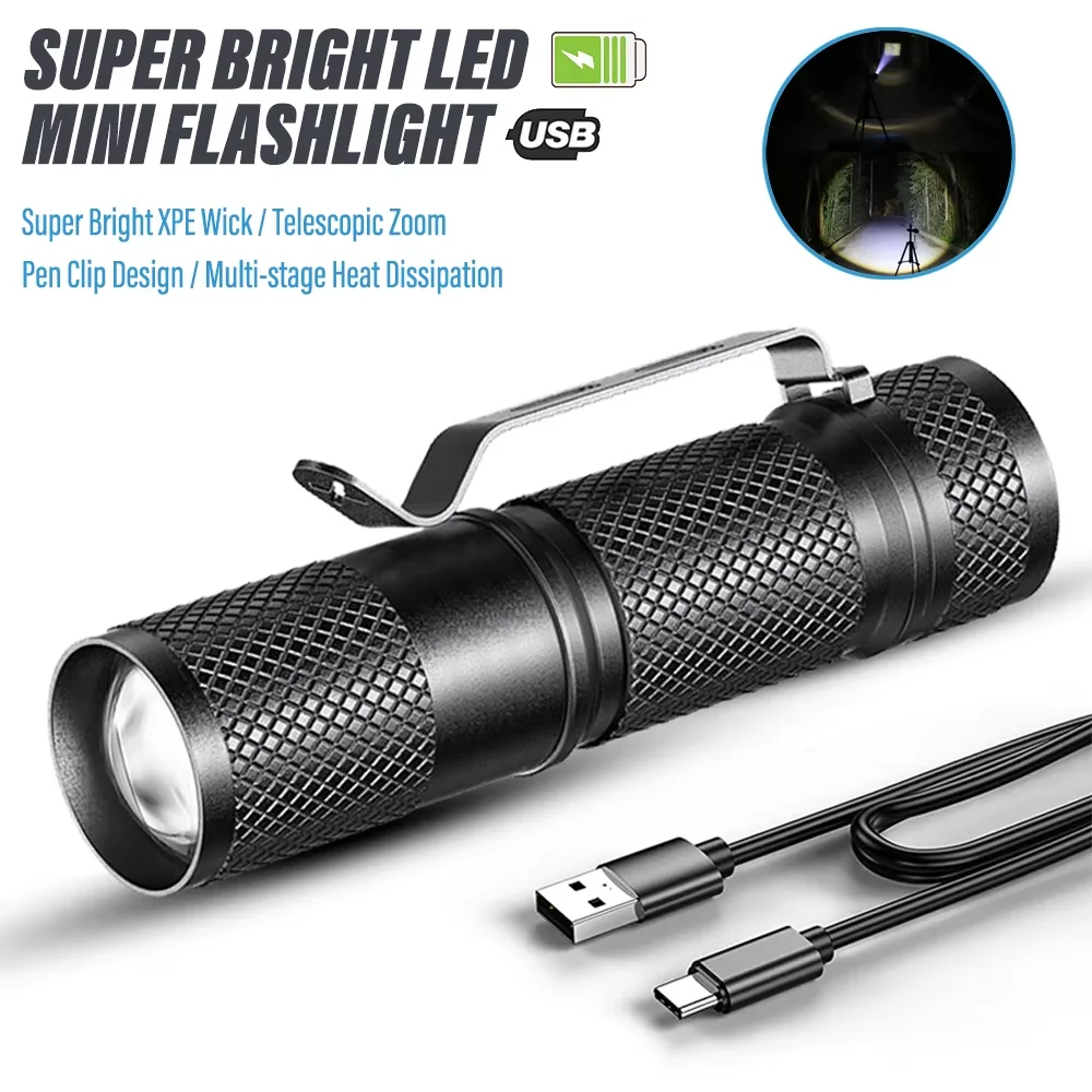

White Laser Flashlight Pen Clip Design - USB-C Rechargeable 18650 Battery for Motorcycle Repair, Night Dog Walking, Emergency
