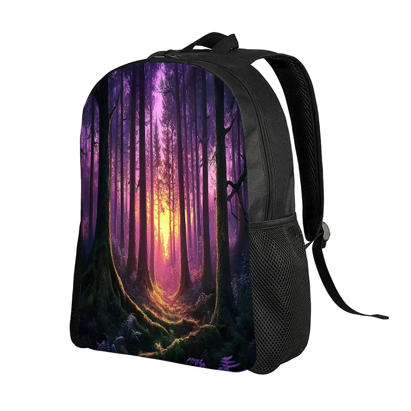 

Enchanted Forest Backpack with Glowing Purple and Pink Night Sky Design - 2D Flat Print Durable Polyester School