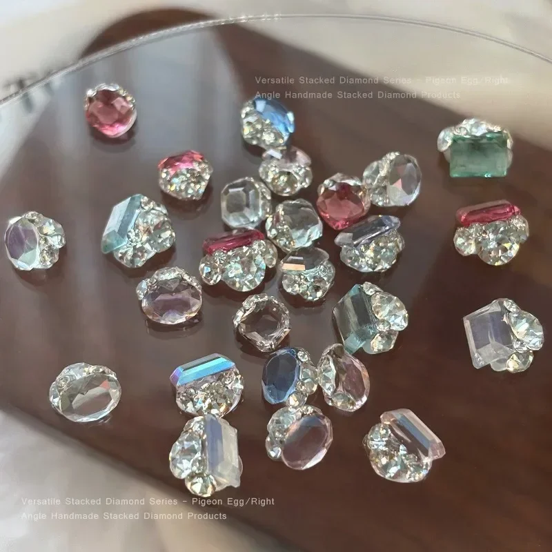 5Pcs Small No‑base Crystal Nail Rhinestone Clusters Sparkly Clear Oval Square Pre‑made Rhinestone Balls for DIY Nail Decoration