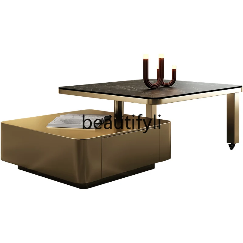 

New Modern Minimalist Light Luxury Small Apartment Coffee Table Folding Mobile Multifunctional Marble