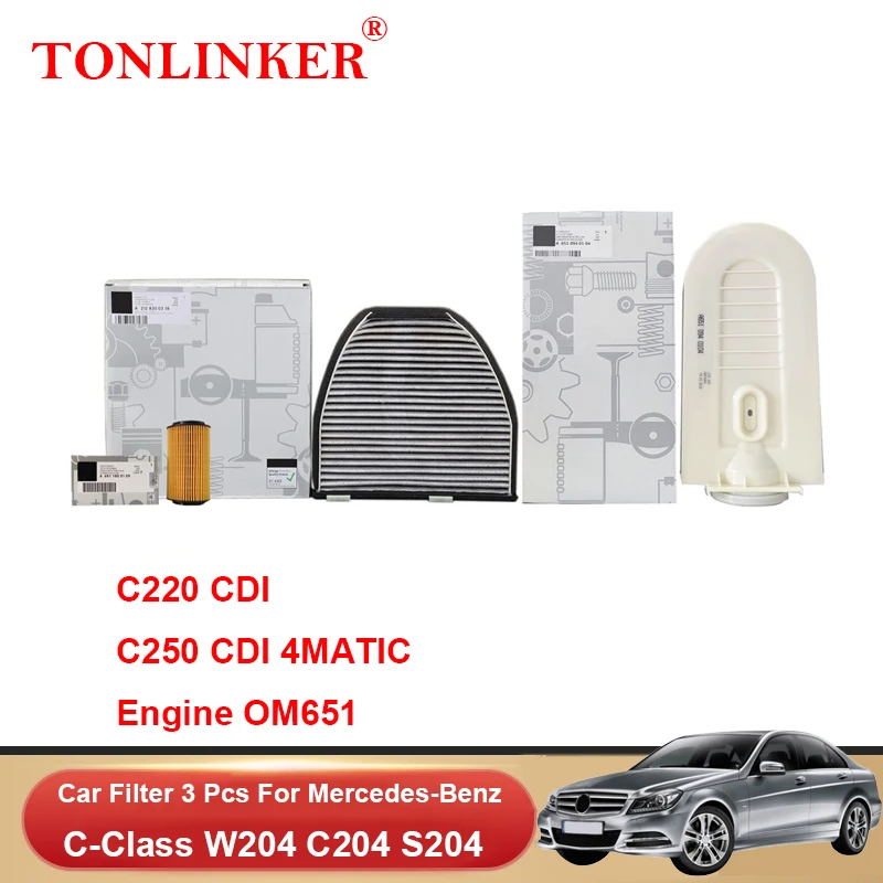 TONLINKER Cabin Air Filter Oil Filter For Mercedes Benz W204 C204 S204 2011-2015 C180 C200 C250 CGI C220 CDI C300 C350 C63AMG