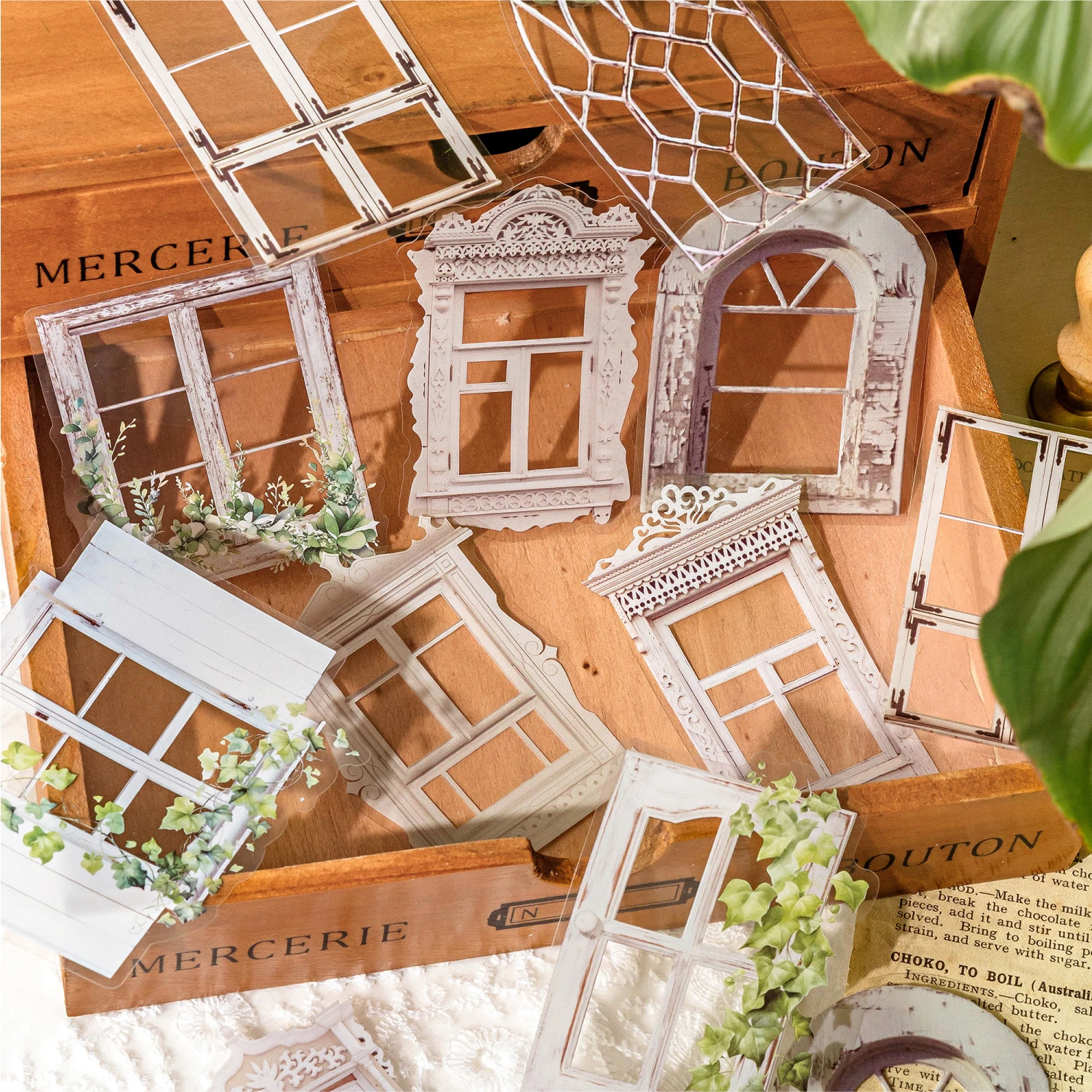 20 Pcs PET material Doors Windows Stickers Junk Journal Planner Scrapbooking Vintage Decorative DIY Craft Material supplies