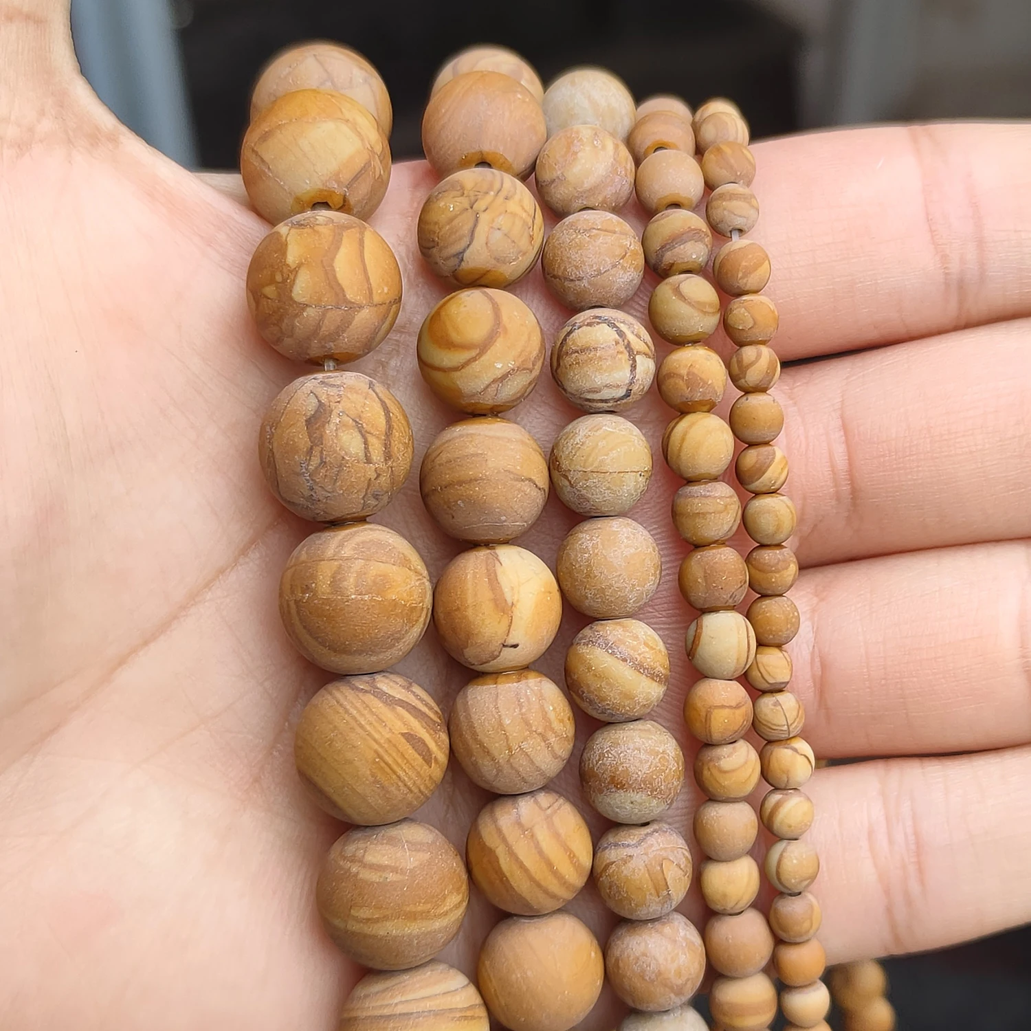 Natural Wood Grain Jaspers Stone Beads Round Matte Beads for Needlework Jewellery Making DIY Bracelet Accessories 4/6/8/10/12MM