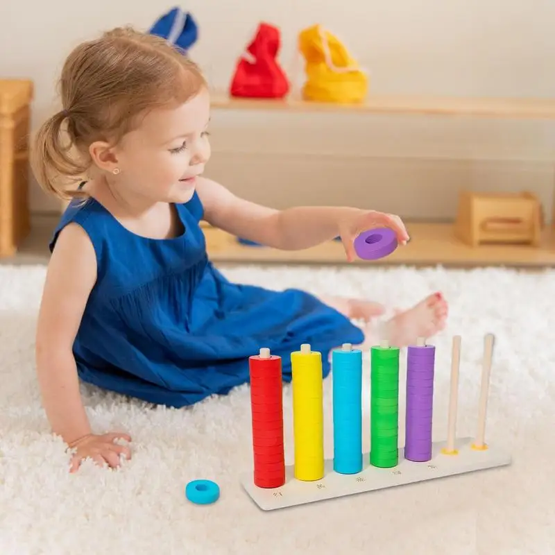 Wooden Abacus For Kids Colorful Wooden Abacus Stand Toy Rainbow Ring Math Counters For Kids Interactive Educational Calculate To