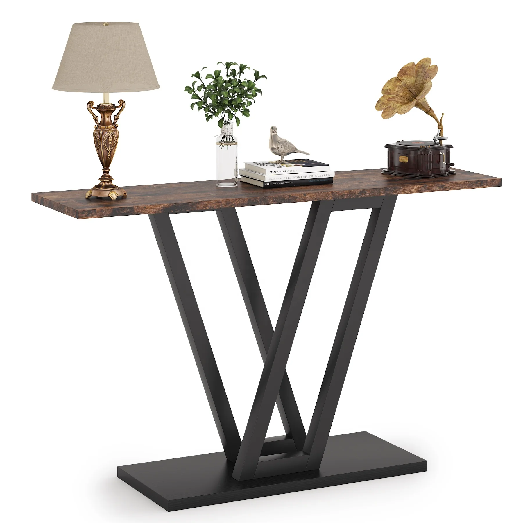 

2024 Tribesigns Industrial Hight Quality Geometric Living Room Furniture Wooden Entryway Console Table with Metal Frame Legs