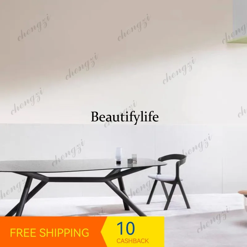 PP37 Modern tempered glass long dining table metal special-shaped irregular countertop desk desk