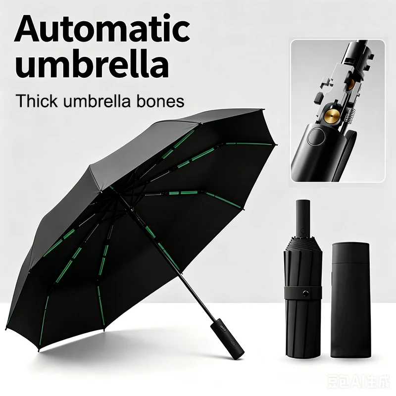 

Large Folding Automatic Umbrella 10 Ribs Extra Strong Sunshade Double Umbrella for Men Women Fully Opened Ring Buckle