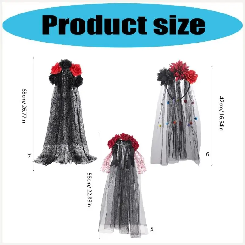Jour des fleurs Deads Florals Dia los Muerto Costume Halloween Flower Headpiece Rose Florals couronnes Veils pour femmes