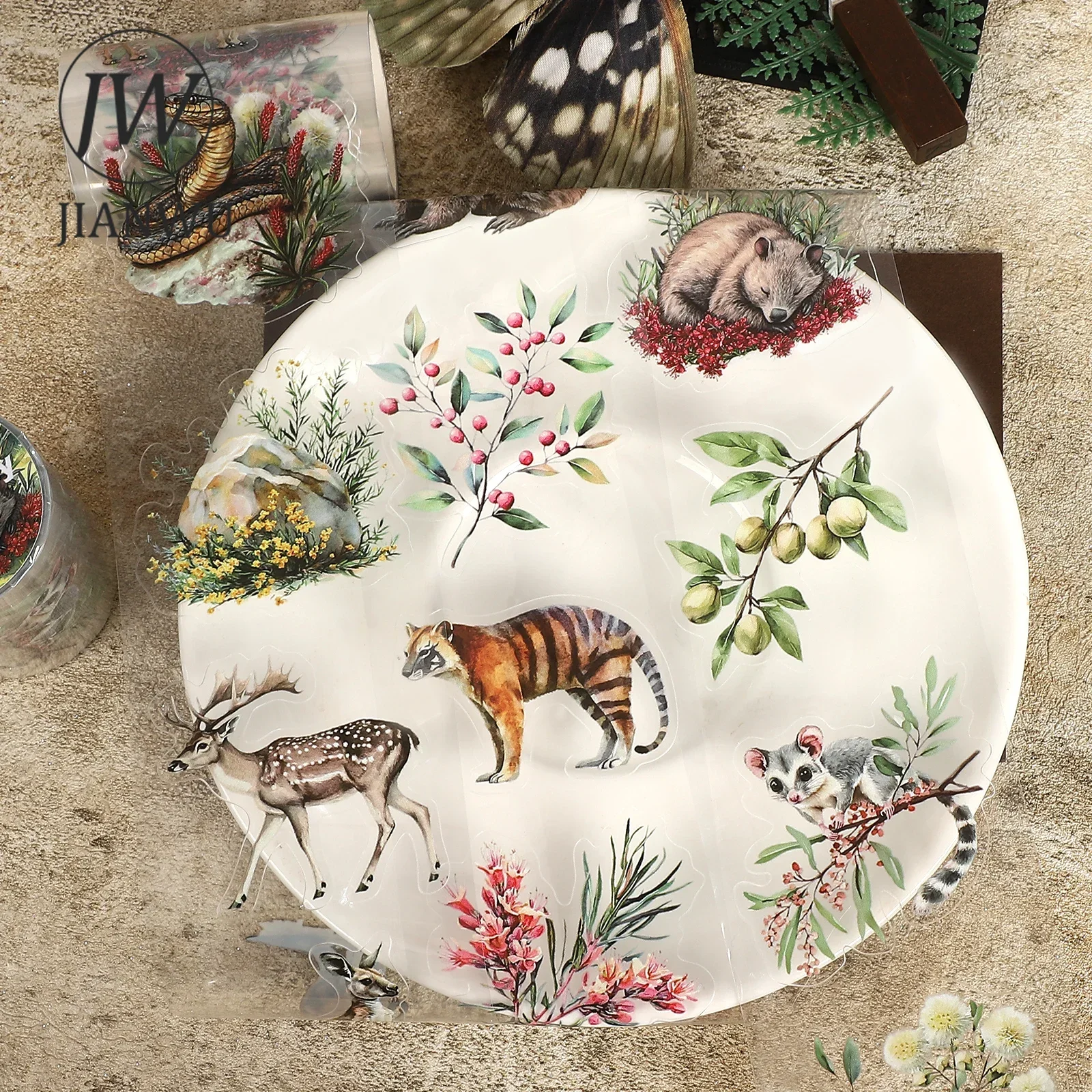 JIANWU 60mm*200cm Vintage Plant Flower Animal Landscape Material Collage Scrapbooking PET Tape Creative DIY Journal Stationery