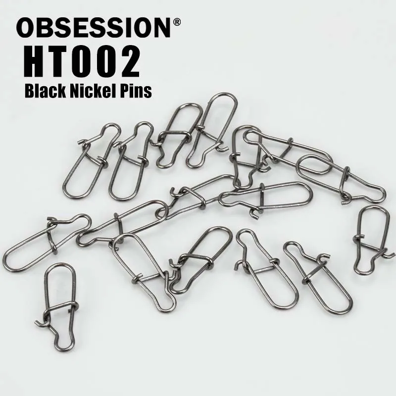 OBSESSÓN HT002 200 unids/bolsa 0 #   1 #   2 #   3 #   Pasadores de níquel negro, conector de gancho de acero inoxidable, accesorio de pesca a presión, Clip a presión de pesca