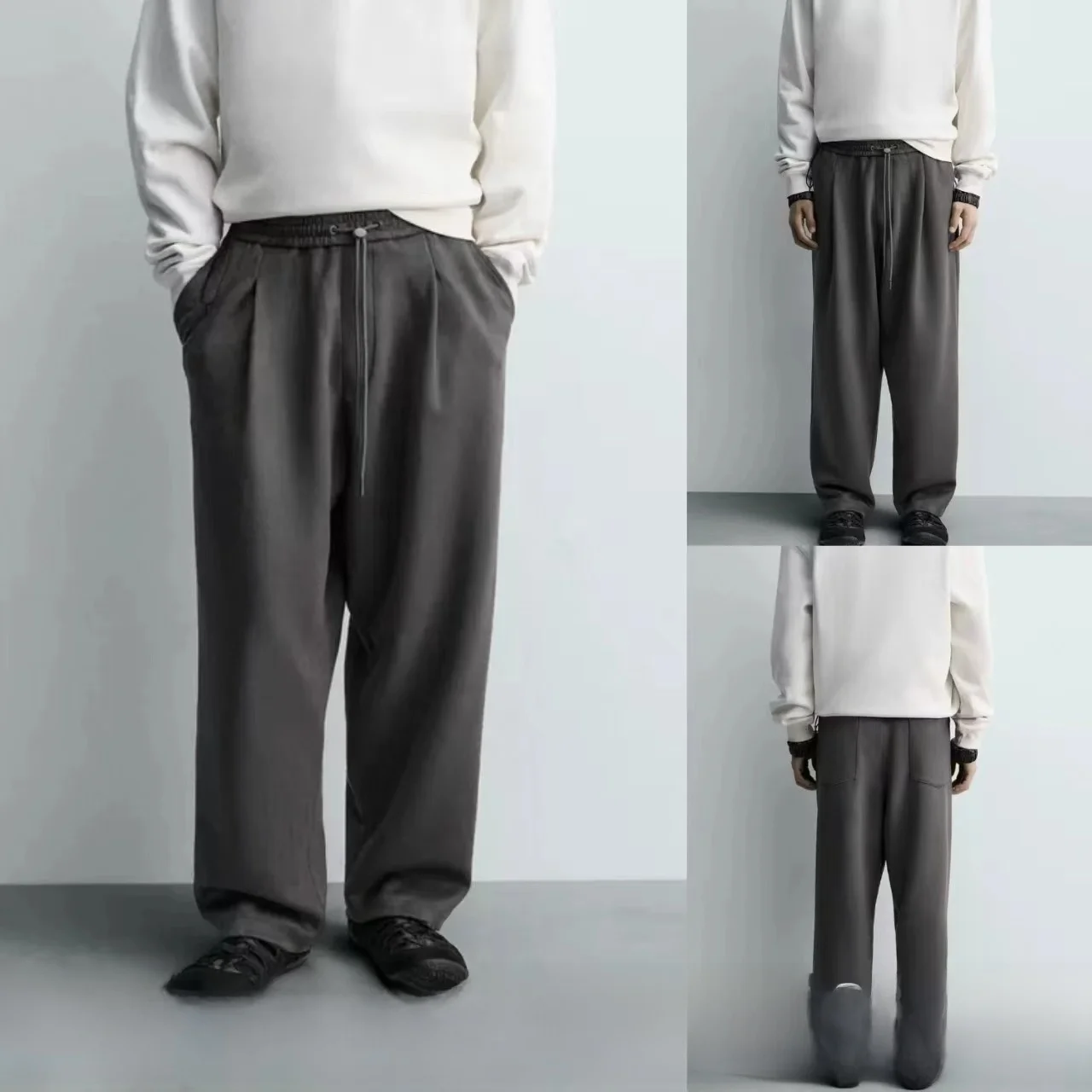 

Новые мужские повседневные брюки свободного кроя с широкими штанинами, поясом, плиссировкой и эффектом нубук, удобные, свободного кроя, для осеннего сезона