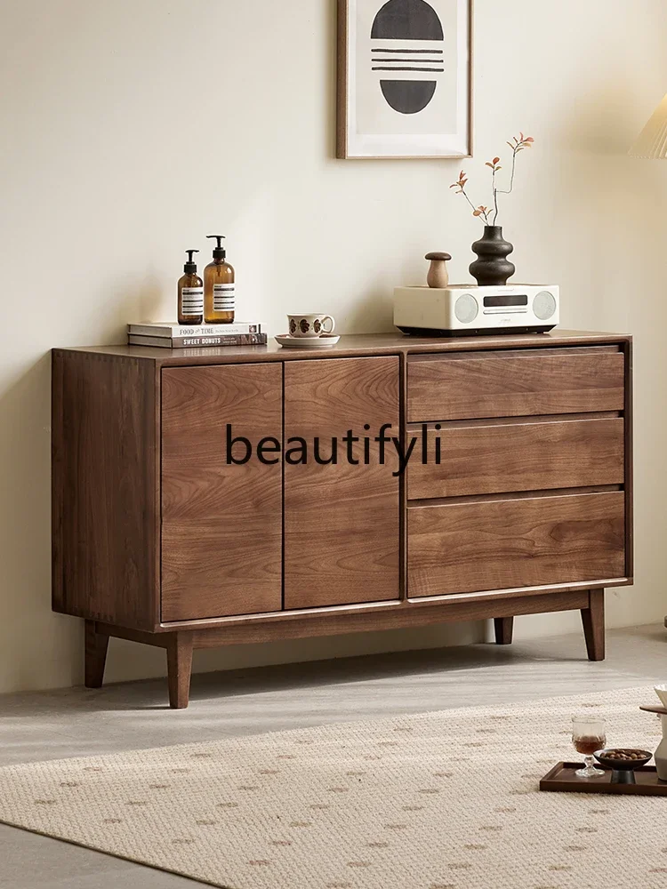 

Solid wood side cabinet Nordic restaurant household locker North American black walnut tea cabinet9344