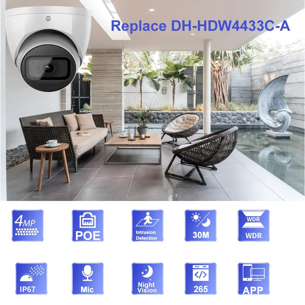DH OEM 4MP Starlight IP Camera IR30m Mini Dome IP Camera Built-in MiC WDR Support SD Card Slot Replace IPC-HDW4433C-A view 2