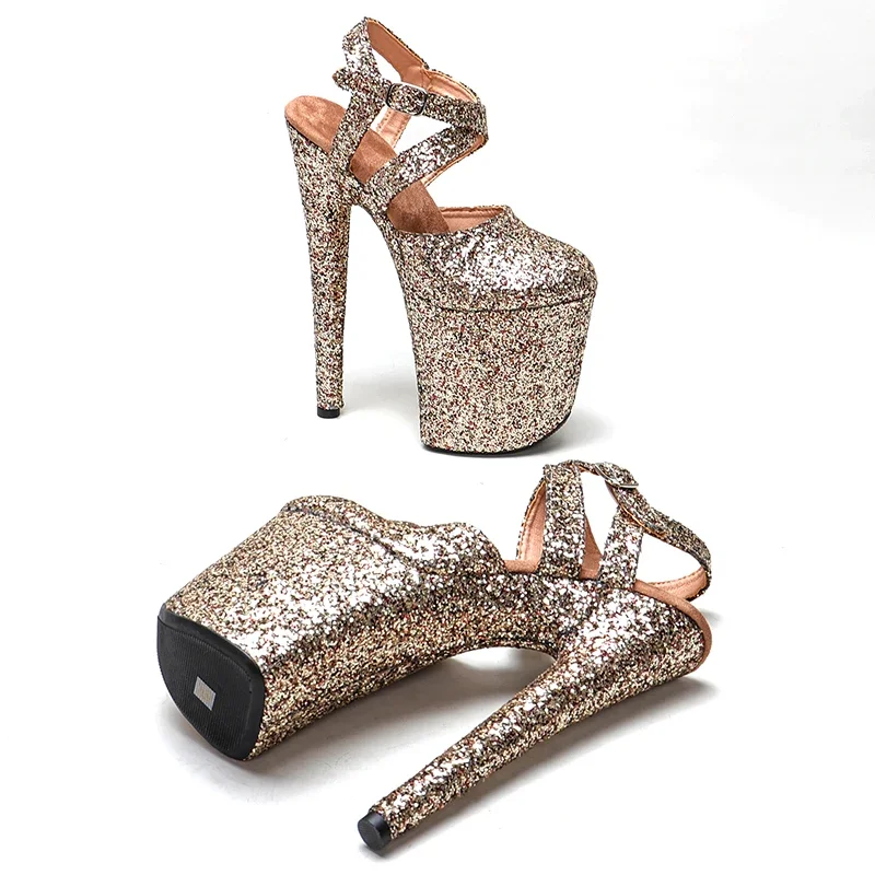 Leecabe 20cm/ 8inches glitter  sandals  lady fashion party  platform high heel  stripper heel pole dance shoes
