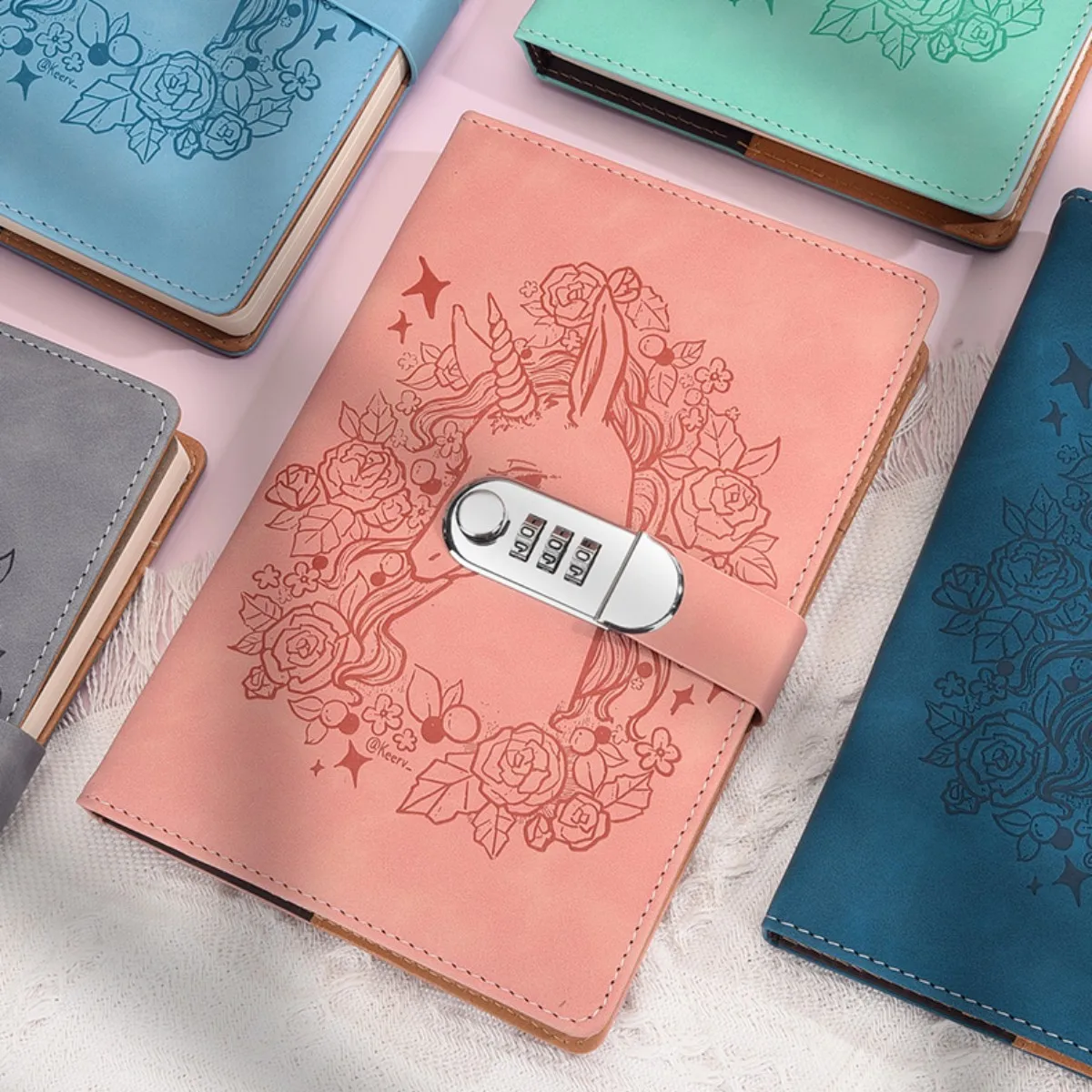 Imagen 5: Cuaderno de cuero A5PU con bloqueo de contraseña, diario de estilo de niña bonita, cuaderno con contraseña, cuaderno Universal de alta apariencia para estudiantes, 1 ud.