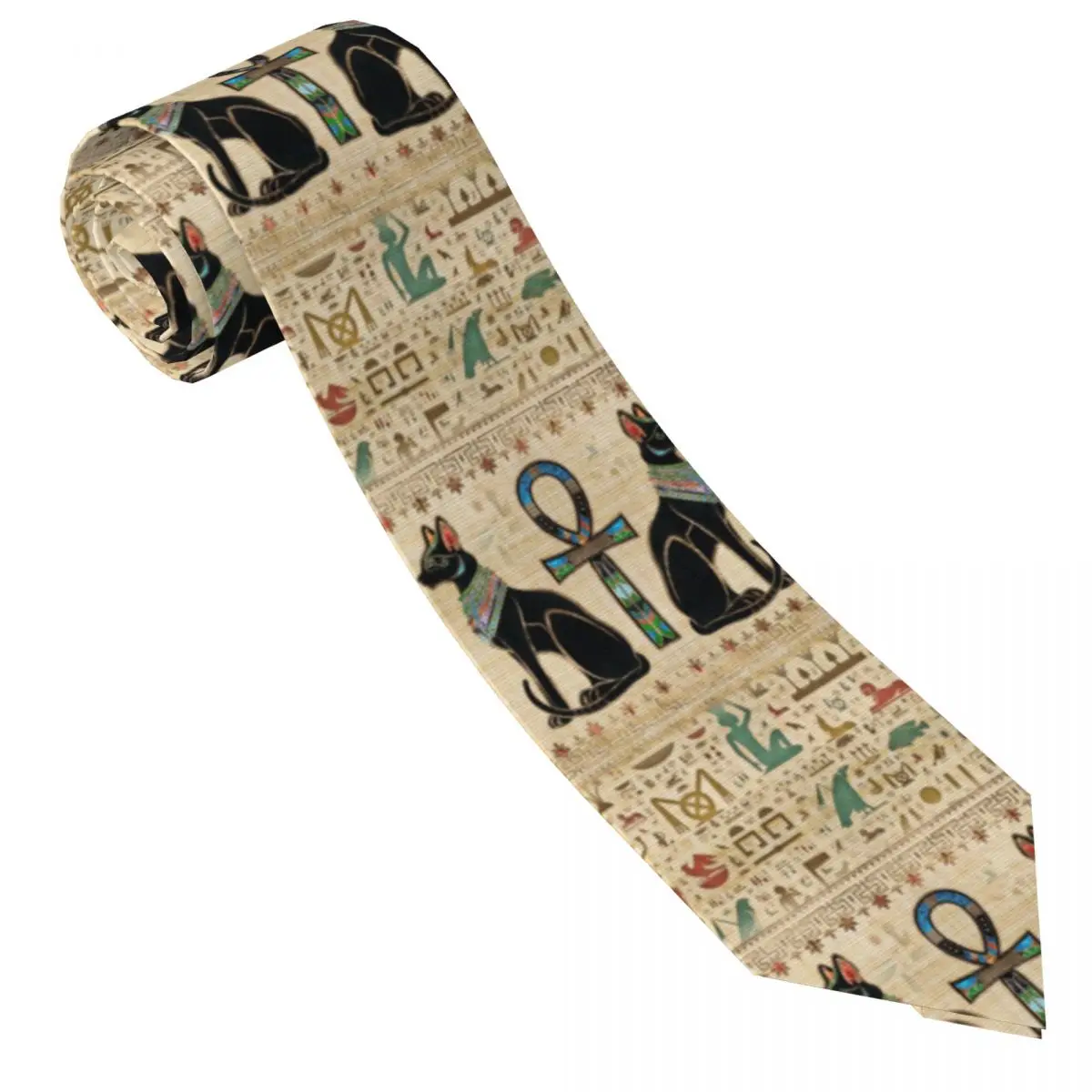 Custom Men Egyptian Cats And Ankh Cross Neck Ties Ancient Egypt Fashion Tie For Business