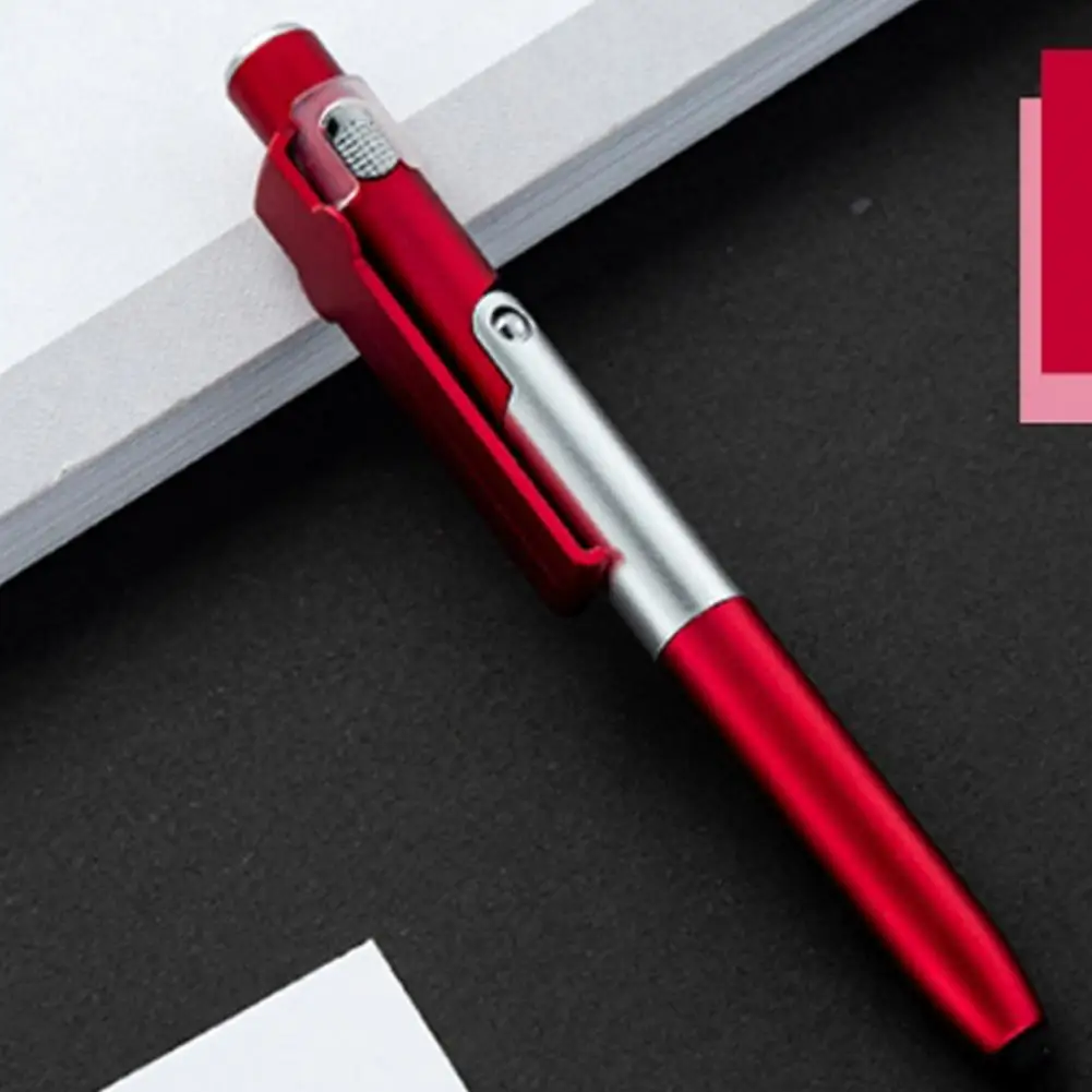 Caneta Esferográfica recarregável com Stylus LED Light, 4 em 1, tinta preta, suporte para telefone, versátil, escritório