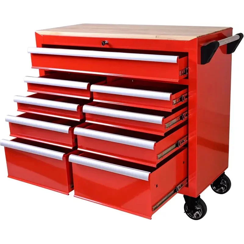 9-Drawer Rolling Tool Chest 42INCH Steel Tool Storage Cabinet with 4 Steering Wheels, Ball-Bearing Drawers Trolley