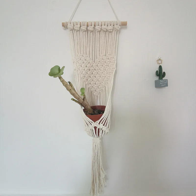 Bohemian Hand Woven Mesh Hanging Storage Basket Wall Pocket Ornament Home Hotel Bedroom Garden Wall Decor