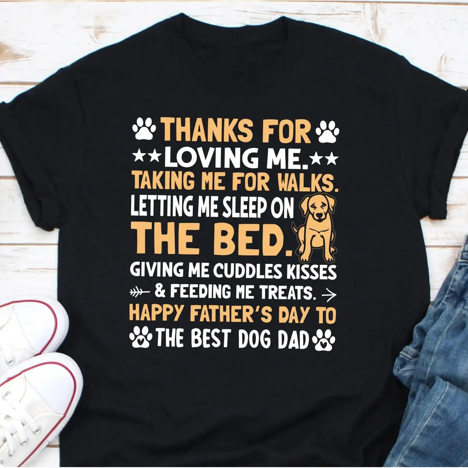 Happy Father's Day Best Dog Dad T Shirt Funny Lover for Fur Owner Walking Treats Cute Puppy Paw Print  vintage Washed Stretched