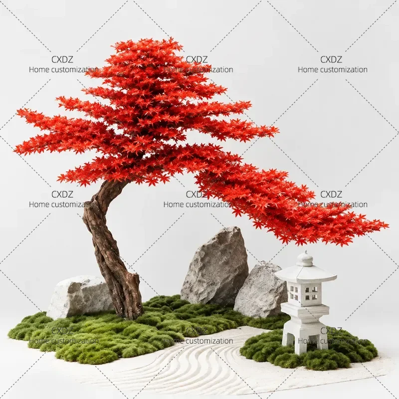 Simulated Red Maple Pine Welcome Pine Artificial Tree Chinese Style Ornament Landscaping Decoration Next To Stairs Fake Plant