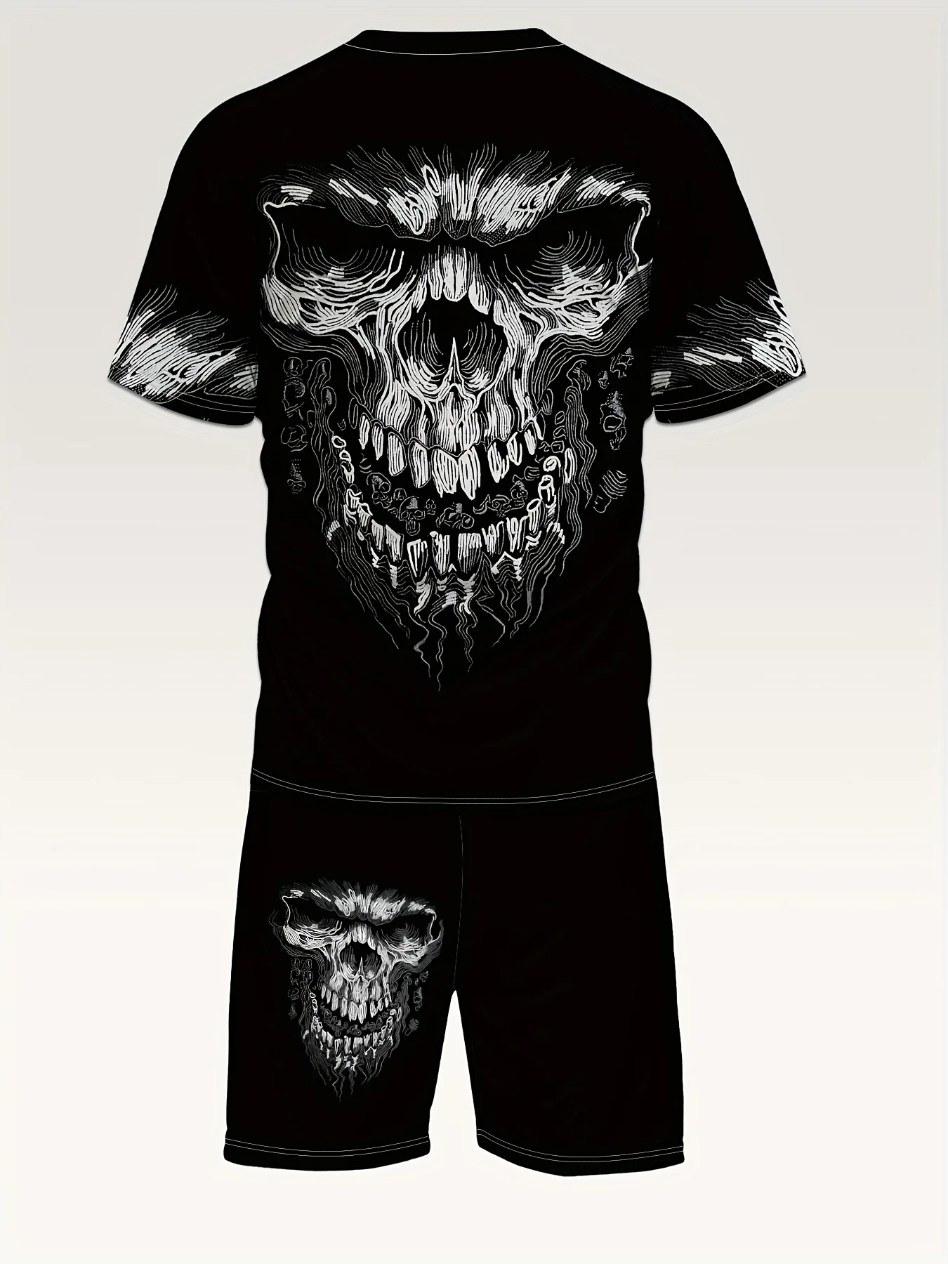 Men's Summer 3D Skull Print Short Sleeved T-shirt and Shorts Set Casual Party Clothing Hip-hop Street Style