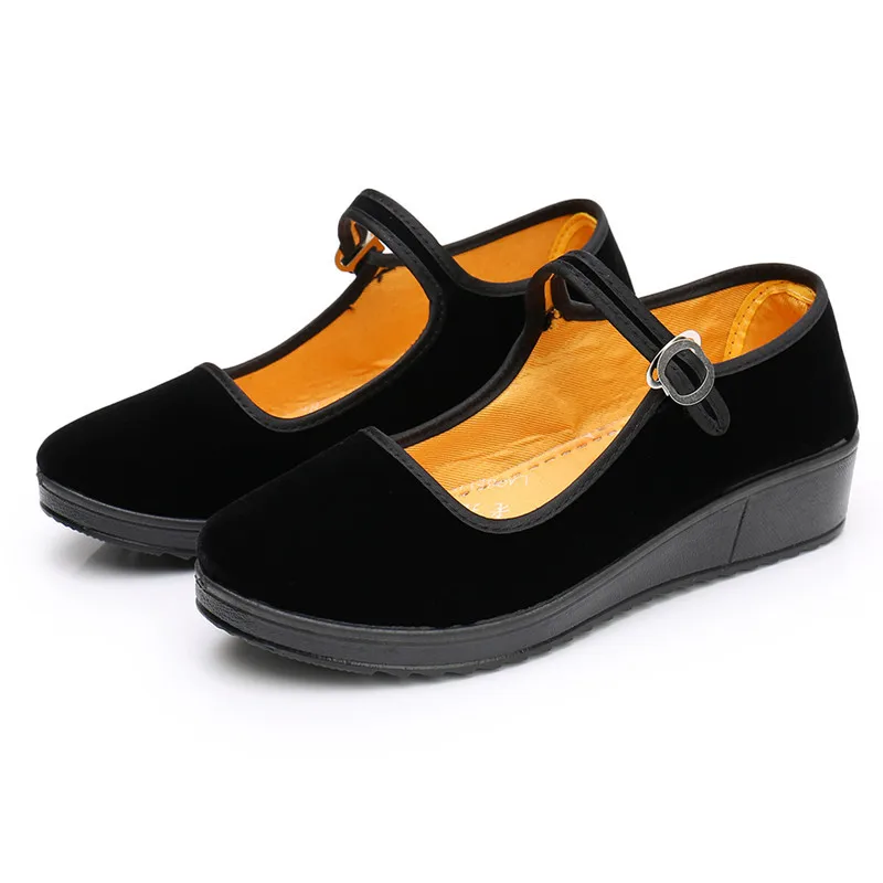 Zapatillas cómodas vulcanizadas para Mujer, zapatos De trabajo De Hotel, calzado plano y elevado duradero, color negro, para las cuatro estaciones