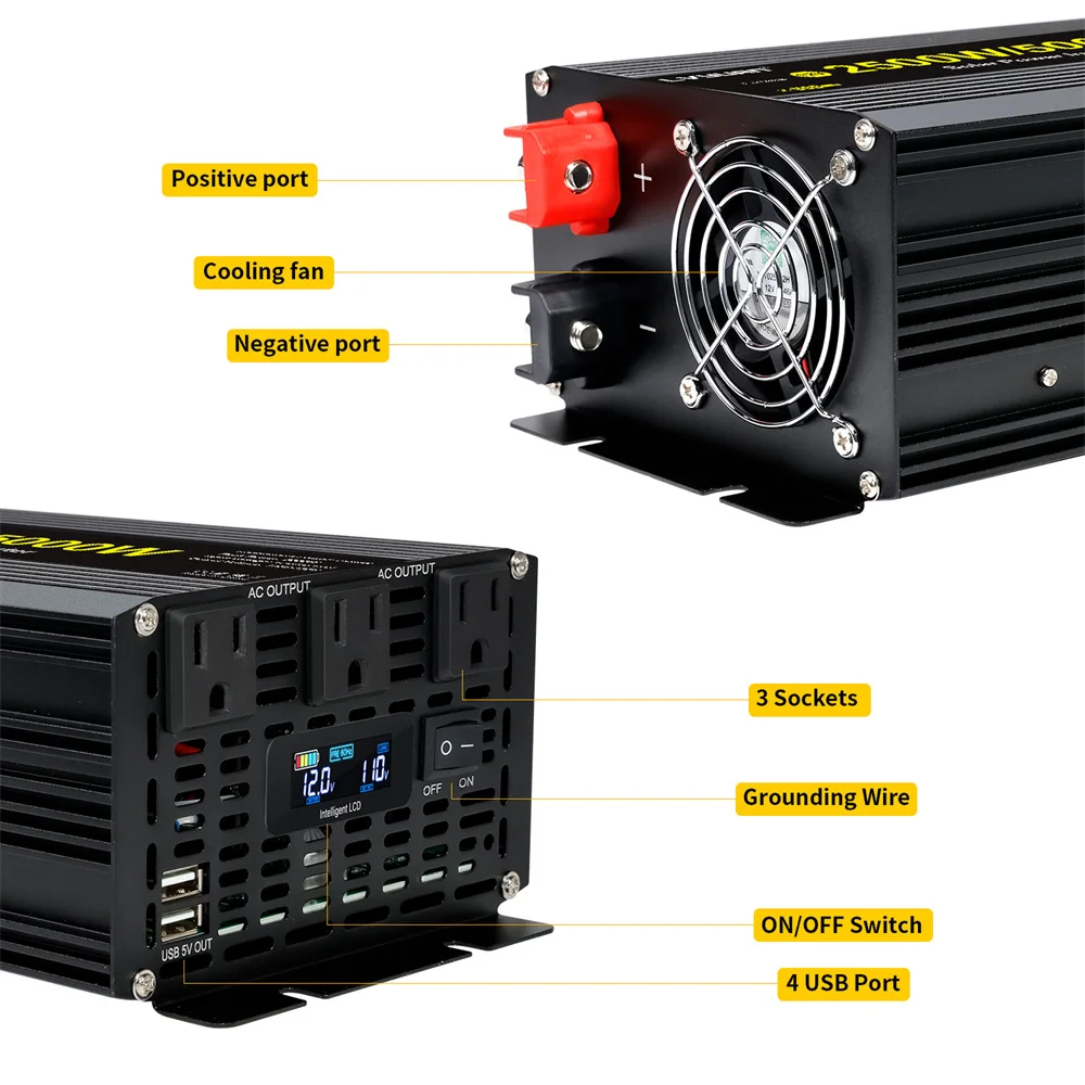 2500W 5000w Off-grid DC to AC Automotive Power Inverter with Display Inverter 12v 110v 5kw