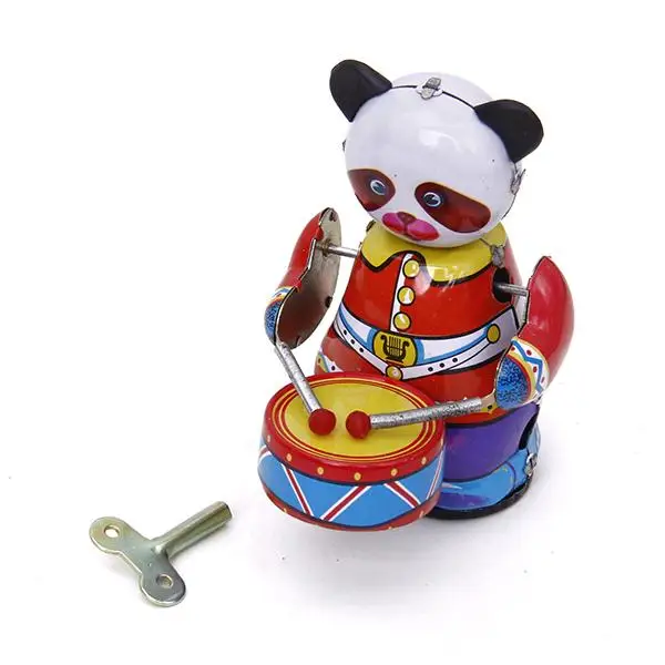 

Wind Up Clockwork Panda Drummer Toy Vintage Style Collectible Metal Animal Figure Gift for Home