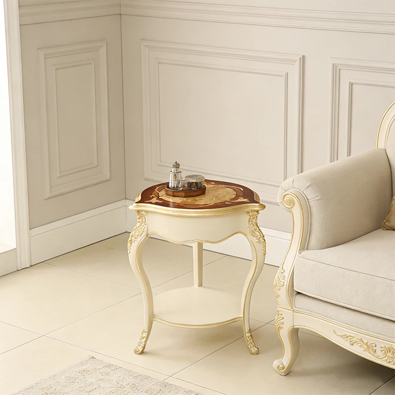

！@Small Size Wood Veneer Luxury Side Tea Table Gold Foil Solid Wood Frame Living Room Furniture Round Couch End Table