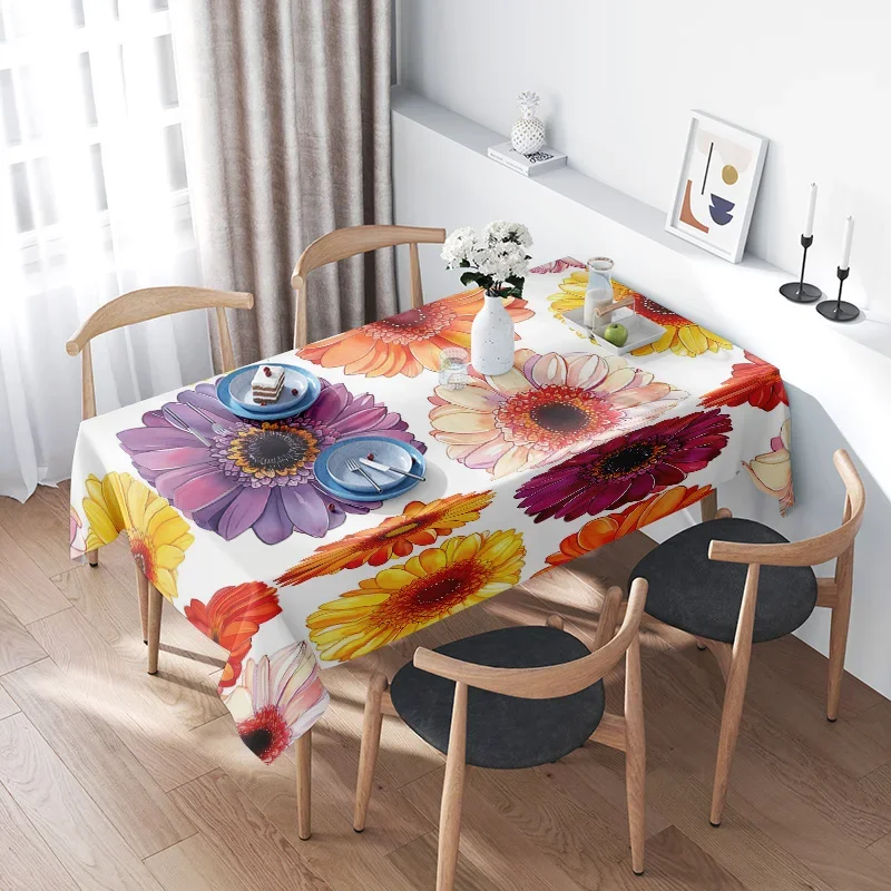 Modern Floral Tablecloth Design Multicolor Flower Printed Table Cover for Home Decor Easy Maintenance 3D Printing Kitchen Line