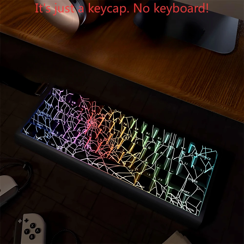 GEFENSI Spiderweb Keycaps Side-engraved Line Translucent PBT 64/74 Keys Cherry Personalized Keycaps For 60/64/68 Mechanical Keyb