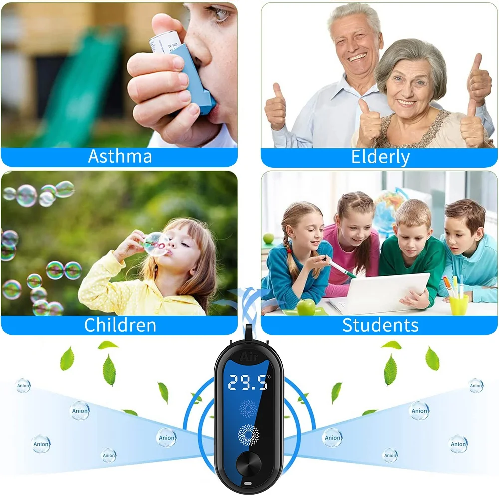 Mini Aromatherapy Purifier Personal Wearable Portable Measurable Temperature 160 Million Negative Ion Car Air Purifier