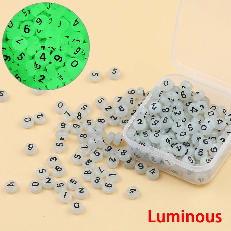 Kit Set Box Luminous Mixed Arabic Numerals Acrylic Spacer 200pcs Loose Beads For Jewelry Making DIY Child Bracelets Accessories