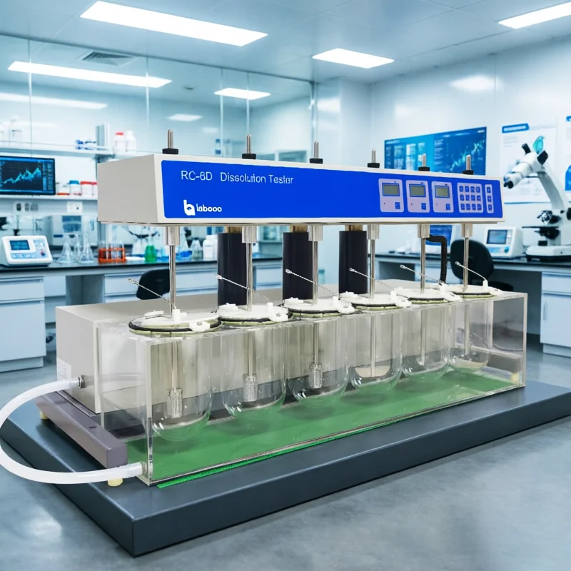 For RC-6D Dissolution Tester Auto Head Lifting 6 Vessel 6 Paddle Digital LED Display 20-200RPM 1 Year Stainless Steel
