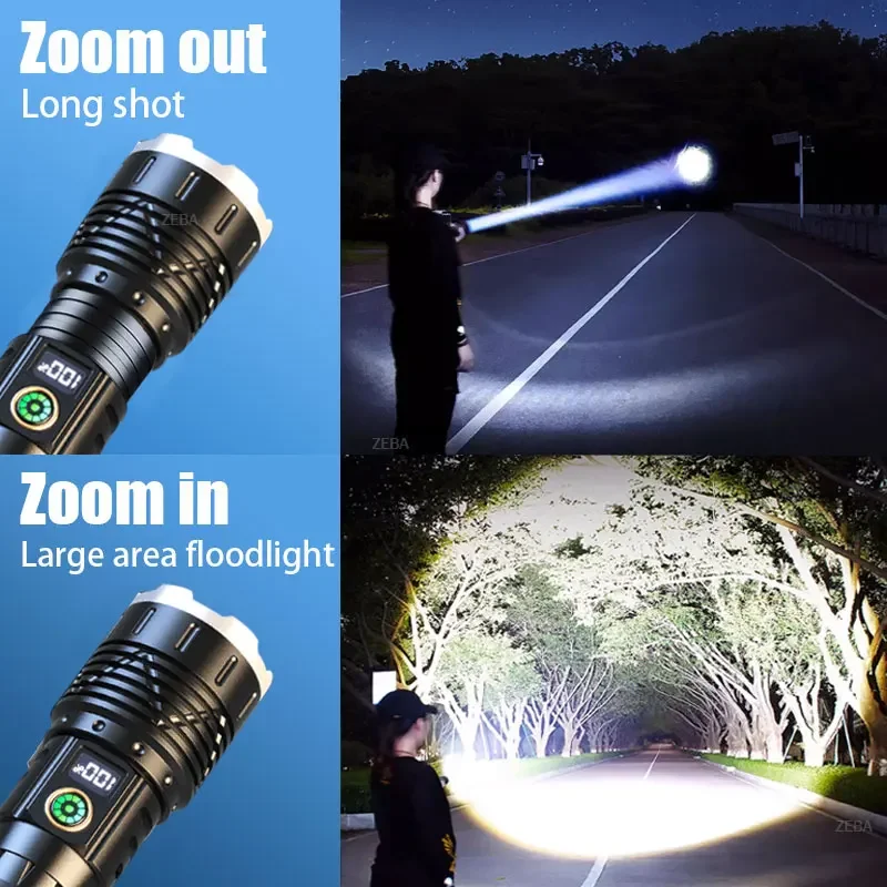 10000000Lm Most Powerful Led Flashlight Rechargeable Type-c Flashlight Long Range 3500m Tactical Torch Light For Fishing Hunting