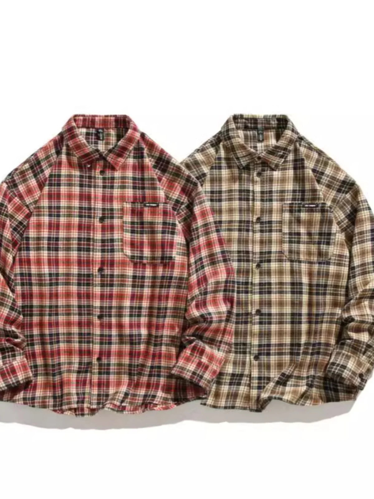

Classic Faion Plaid irt Men's Loose Haome Long Sve Casual Collar Couple's Outerwear Korean Sle Versatile Leisure
