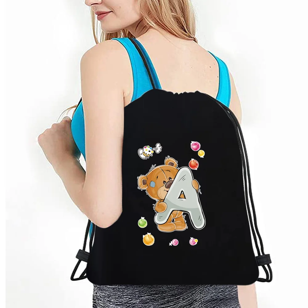 Sports Bag Double Shoulder Bags Canvas Drawstring Daypack Shopping 2024 Backpack Women Organizer Men Bear Letter Series Knapsack