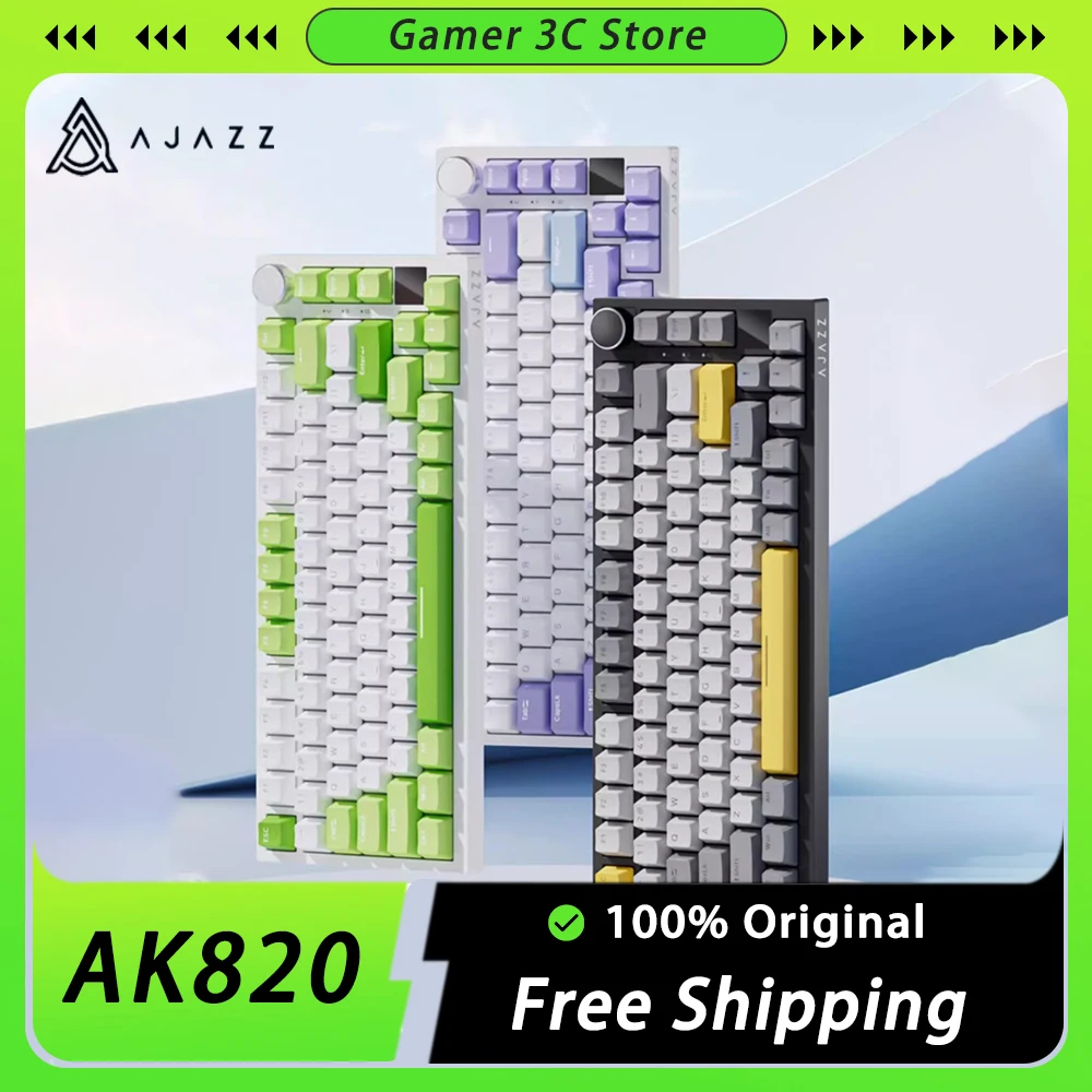 

Ajazz Ak820 Pro Keyboard Three Mode Tft Screen Multifunctional Knob Gaming Mechanical Keyboard Hot Swap Rgb Gasket Office Gift