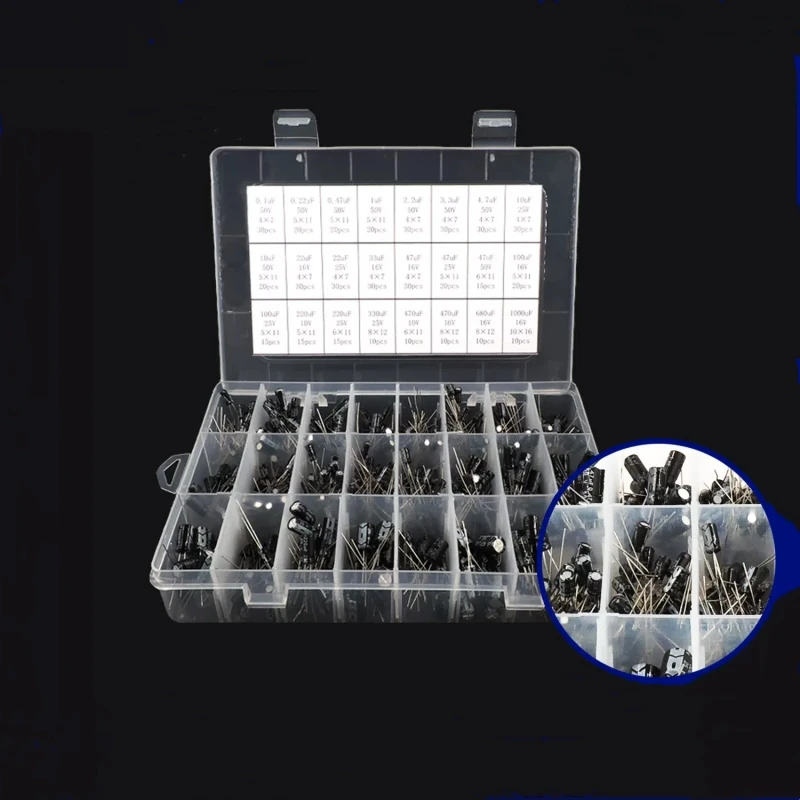 24 types of commonly used electrolytic capacitors, packaged in 0.1uf-1000UF sample boxes