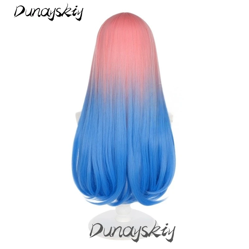 Anime Mizi Cosplay Wig Blue Pink Gradient Hair Alien Stage Role Play Hairpiece For Halloween Christmas Party Customized