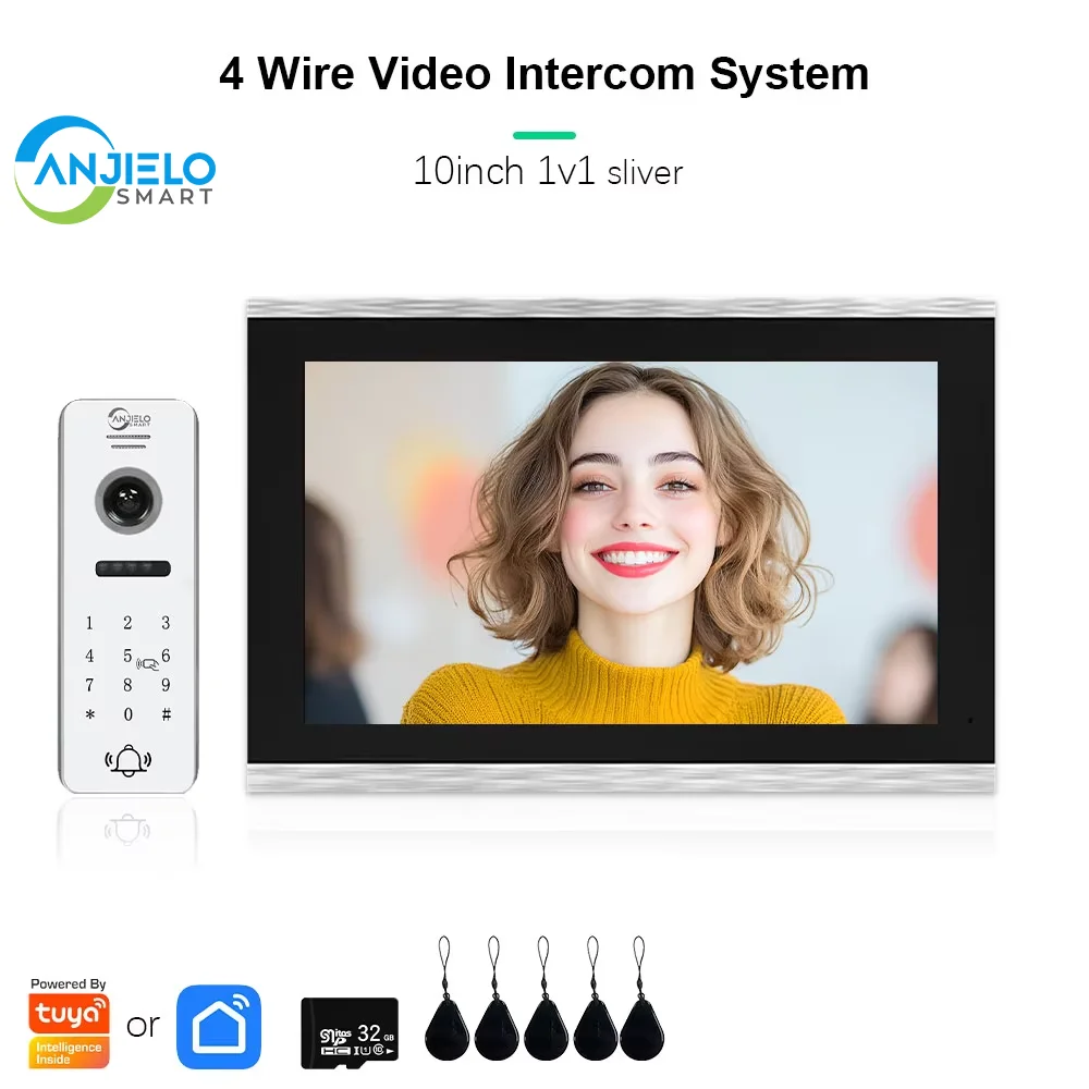 

1080P Tuya Smart Video Door Intercom System IC Card Password Unlocking 7 Inch 10 Touch Monitor Doorbell Apartment