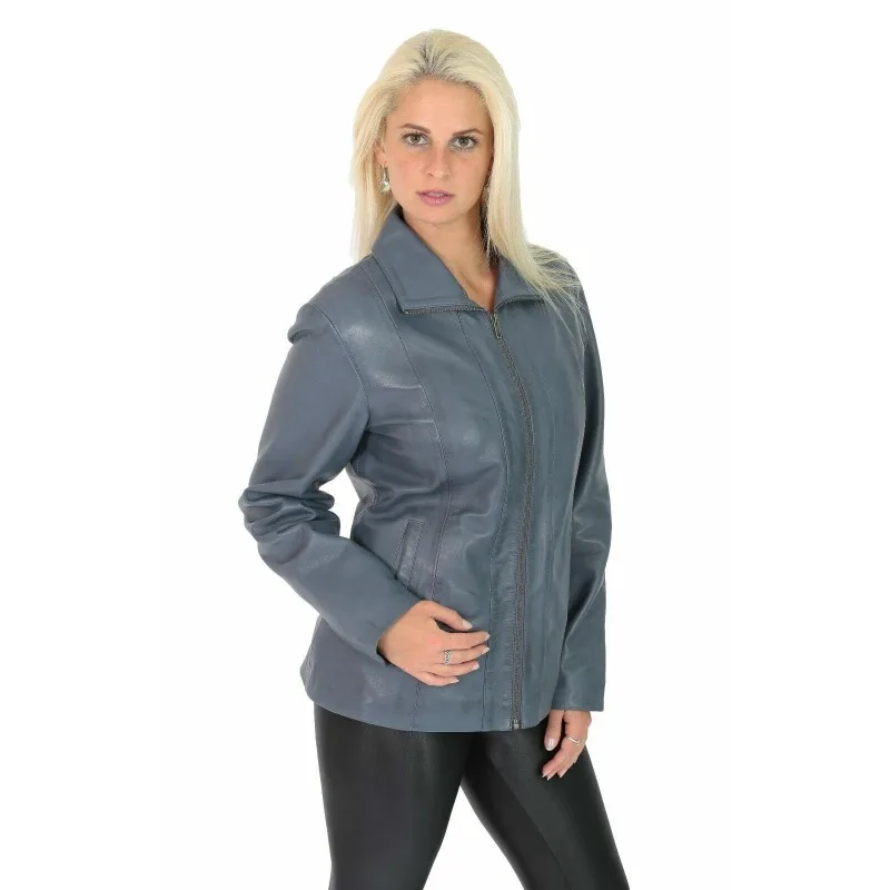 

Women Sheepskin 100% Leather Jacket Grey High Quality Slim Fit Biker Coat