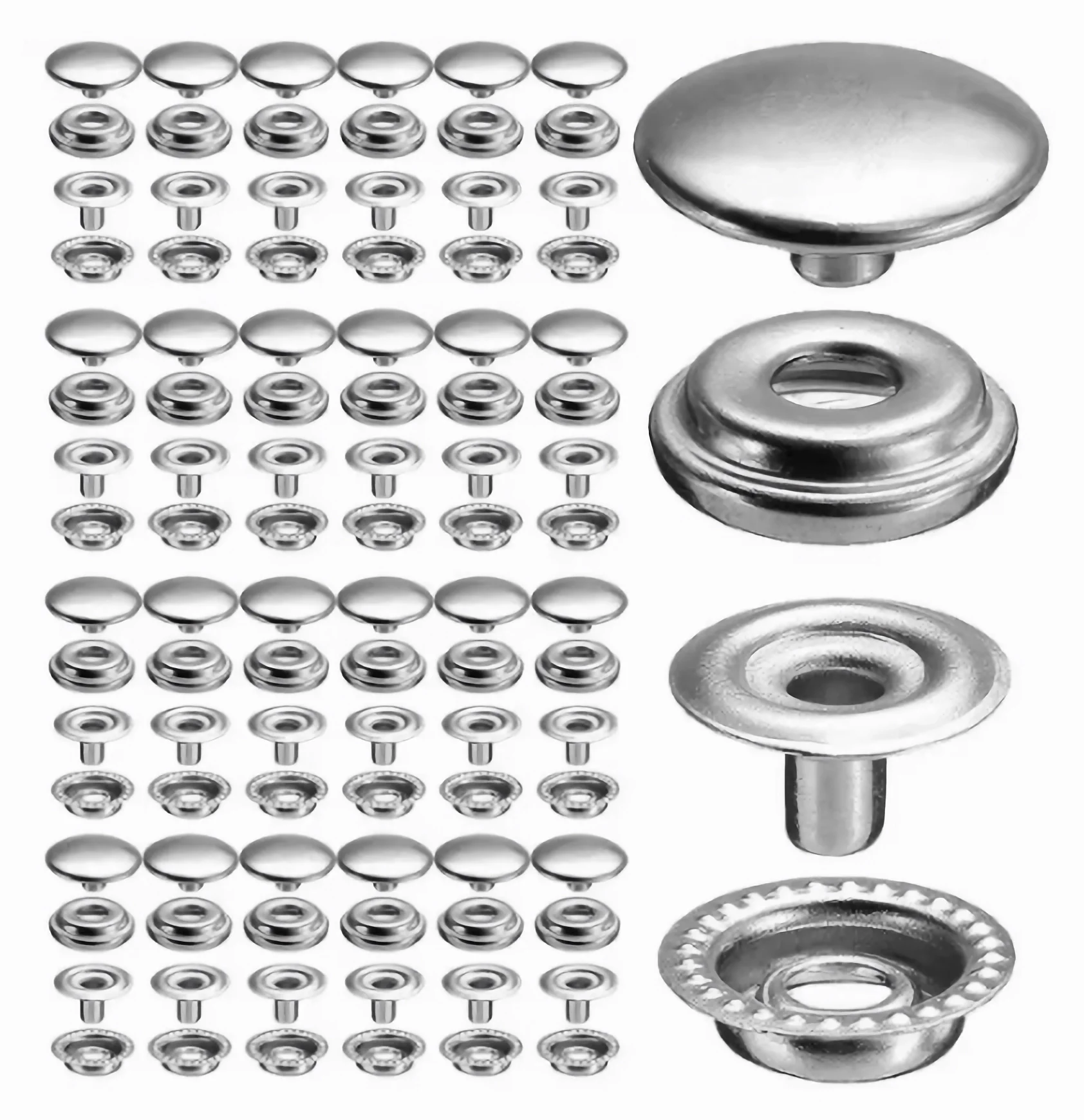 100PCS Stainless Steel Canvas Snap Fastener Kit Snap Fastener, Used For Boat Cover, Sewing Leather, Tent