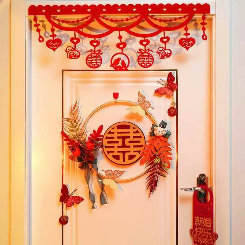 

Свадебные декоративные цветочные кольца, украшения для спальни, 3D-подвески с символом двойного счастья, комплексные принадлежности для празднований